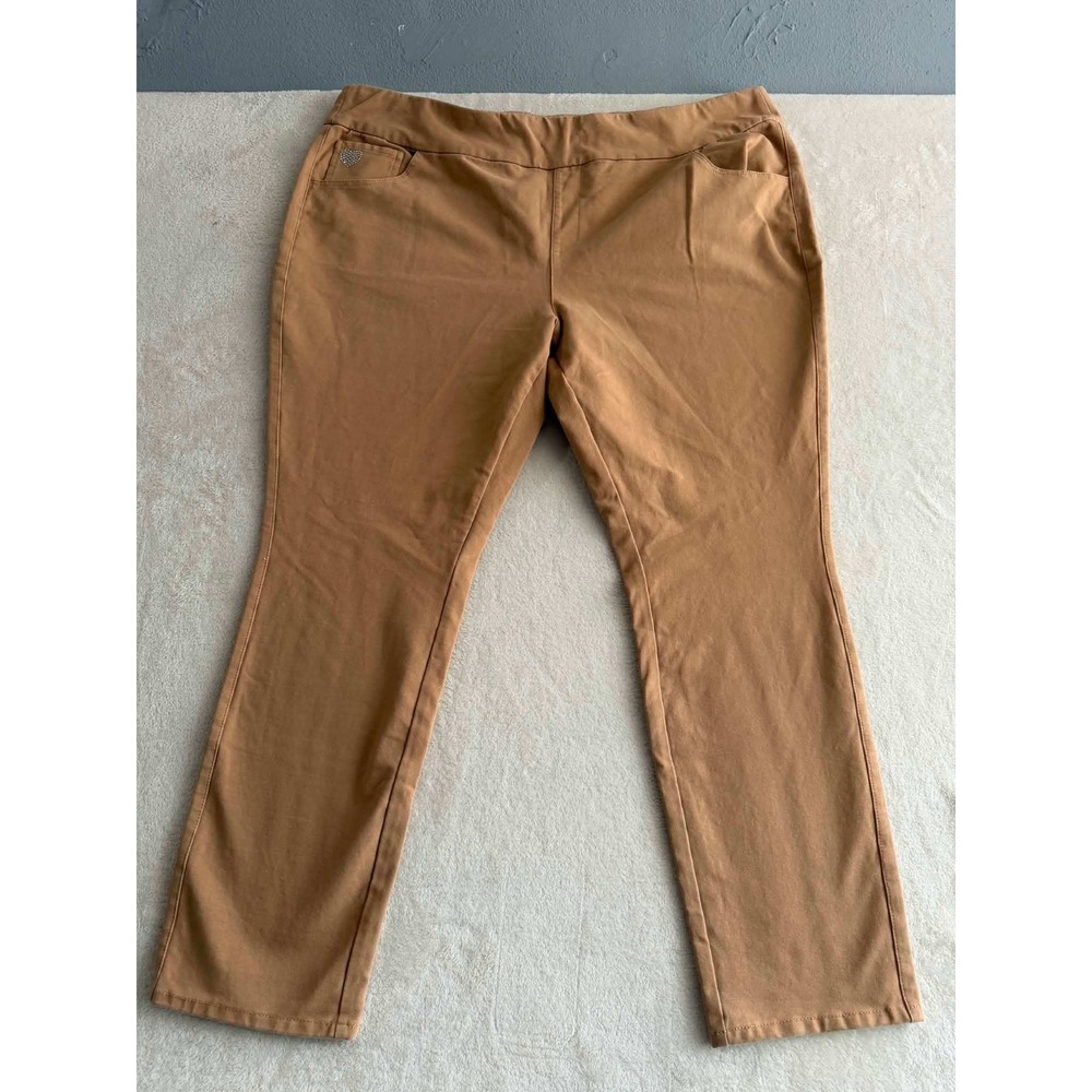 Quacker Factory DreamJeannes Camel Tan Pull On Knit Pants Rhinestone Heart 2X